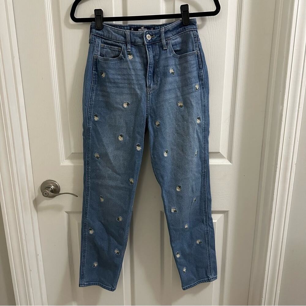 💥HOLLISTER Ultra High Rise Mom Jeans Juniors Sz 3R (26W/27L) Embroidered Flowers